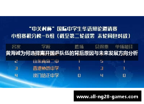 黄海诚为何选择离开国乒队伍的背后原因与未来发展方向分析